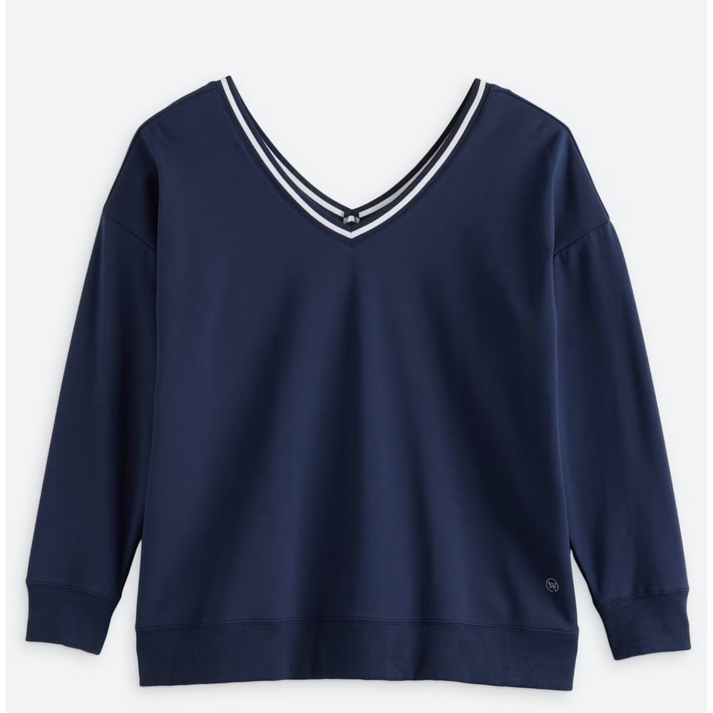 We Wander‎ Wandersoft Fleece V-Neck Pullover Sweatshirt Navy Blue Womens 1X NEW